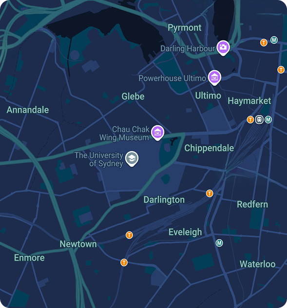 Map of Camperdown Sydney showing Eski Camperdown location